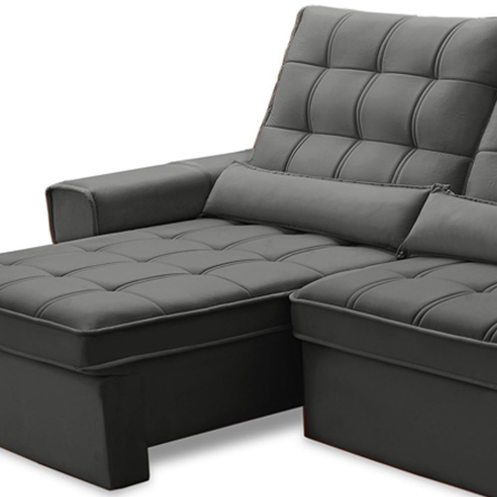 Sofá Retrátil Reclinável Para Sala 3 Lugares 210cm Nebrasca F04 Veludo Cinza Escuro - Lyam Decor - 6