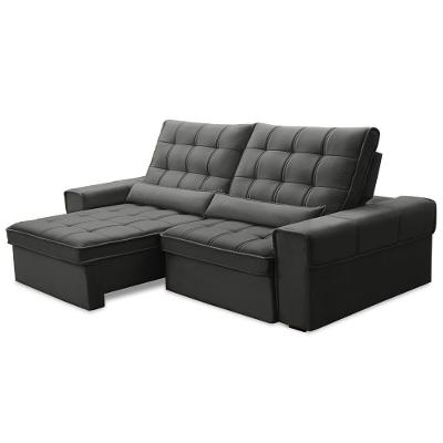 Sofá Retrátil Reclinável Para Sala 3 Lugares 210cm Nebrasca F04 Veludo Cinza Escuro - Lyam Decor
