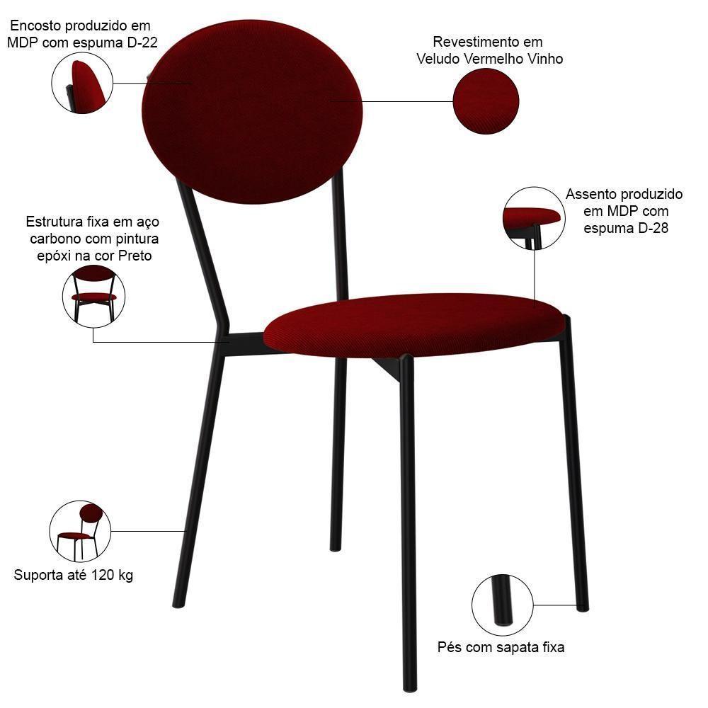 Kit 08 Cadeiras Estofada Para Sala De Jantar Azuri Preto C01 Veludo Vermelho Vinho - Lyam Decor - 4