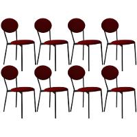 Kit 08 Cadeiras Estofada Para Sala De Jantar Azuri Preto C01 Veludo Vermelho Vinho - Lyam Decor - 1
