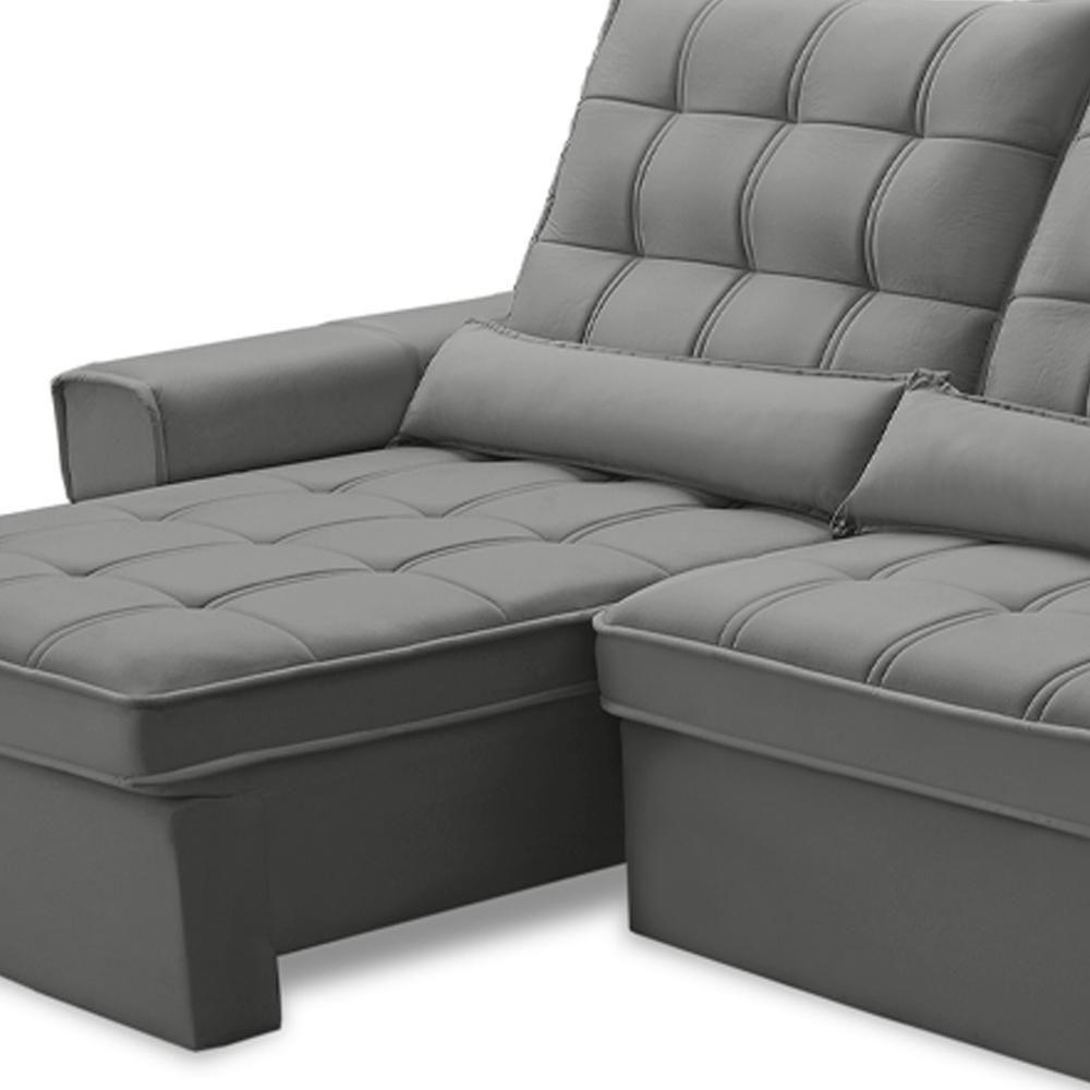 Sofá Retrátil Reclinável Para Sala 3 Lugares 210cm Nebrasca F04 Veludo Cinza Claro - Lyam Decor - 3