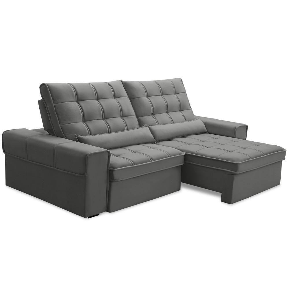 Sofá Retrátil Reclinável Para Sala 3 Lugares 210cm Nebrasca F04 Veludo Cinza Claro - Lyam Decor - 6