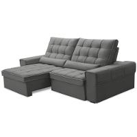 Sofá Retrátil Reclinável Para Sala 3 Lugares 210cm Nebrasca F04 Veludo Cinza Claro - Lyam Decor - 1