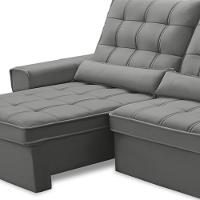 Sofá Retrátil Reclinável Para Sala 3 Lugares 210cm Nebrasca F04 Veludo Cinza Claro - Lyam Decor - 3