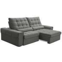 Sofá Retrátil Reclinável Para Sala 3 Lugares 210cm Nebrasca F04 Veludo Cinza Claro - Lyam Decor - 6