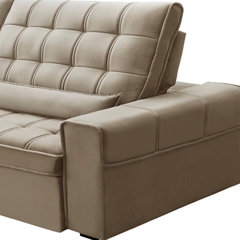 Sofá Retrátil Reclinável Para Sala 4 Lugares 290cm Nebrasca F04 Veludo Bege - Lyam Decor - 7
