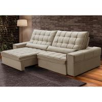 Sofá Retrátil Reclinável Para Sala 4 Lugares 290cm Nebrasca F04 Veludo Bege - Lyam Decor - 2