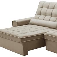 Sofá Retrátil Reclinável Para Sala 4 Lugares 290cm Nebrasca F04 Veludo Bege - Lyam Decor - 6