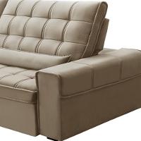 Sofá Retrátil Reclinável Para Sala 4 Lugares 290cm Nebrasca F04 Veludo Bege - Lyam Decor - 7
