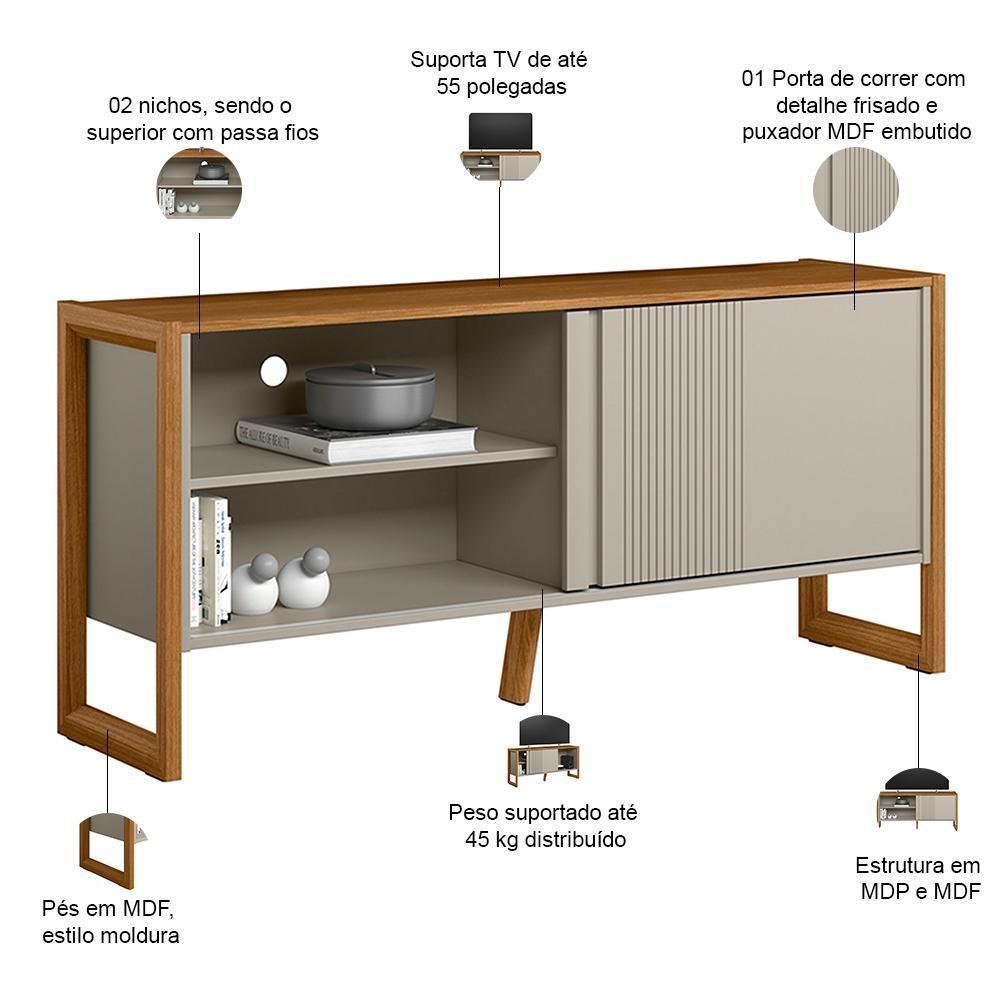 Rack Para Sala De Estar Tv 55 Pol 141cm Golden L05 Nature Off White - Lyam Decor - 4