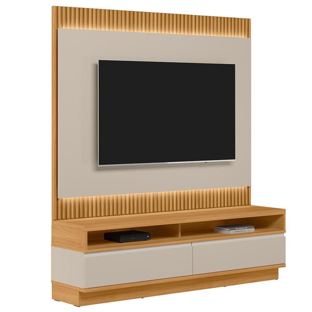 Rack Para Sala Com Painel Para Tv 70 Pol Led 180cm Spencer L05 Tauari Off White Fosco - Lyam Decor - 1