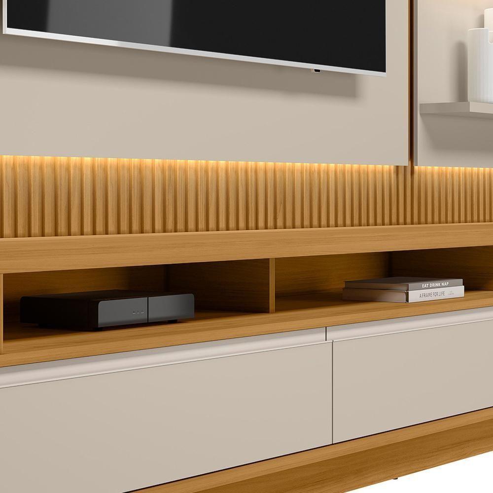 Rack Para Sala Com Painel Para Tv 70 Pol Led 297cm Spencer L05 Tauari Off White Fosco - Lyam Decor - 2