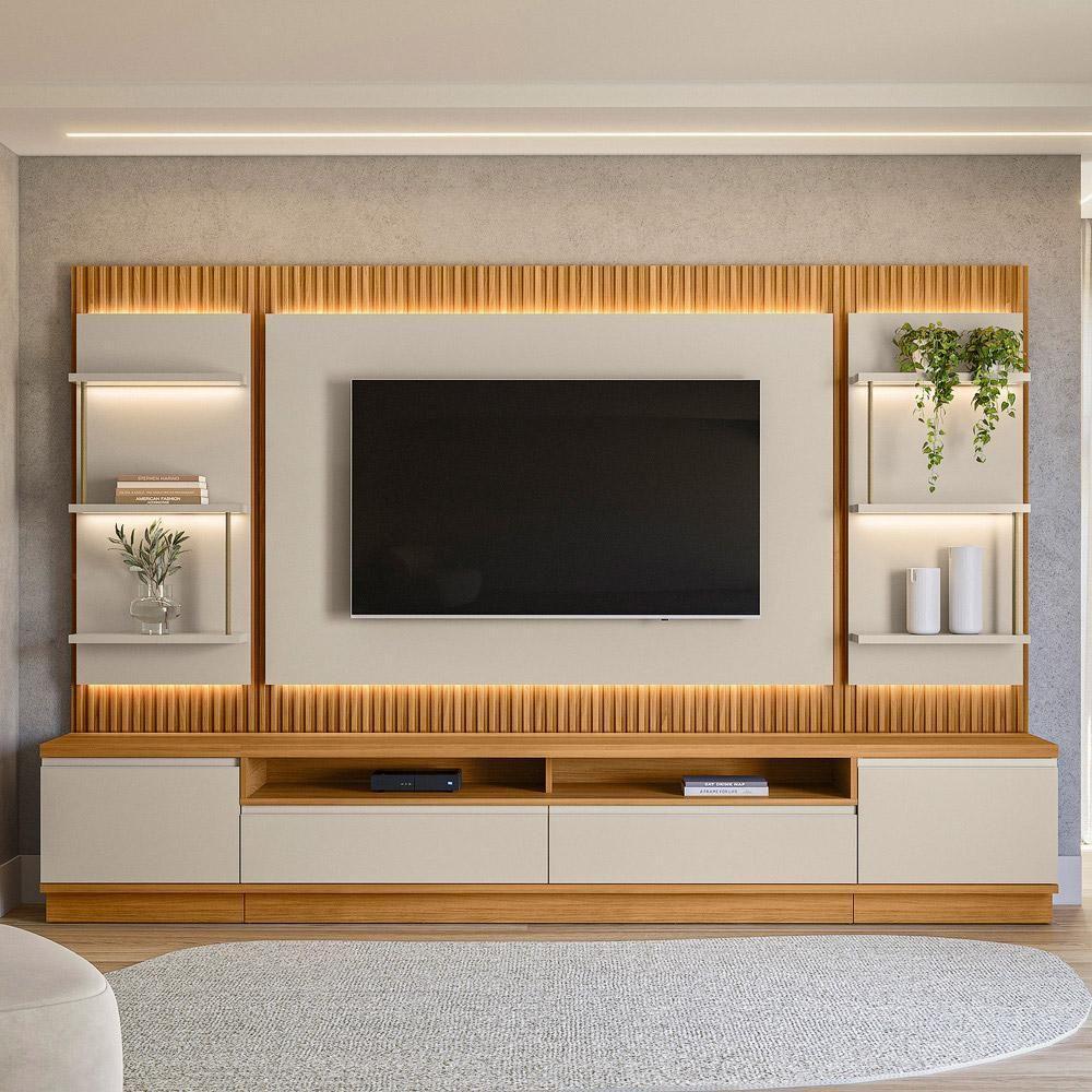 Rack Para Sala Com Painel Para Tv 70 Pol Led 297cm Spencer L05 Tauari Off White Fosco - Lyam Decor - 5