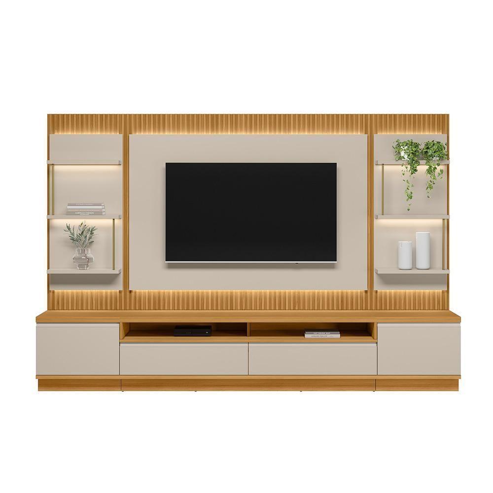 Rack Para Sala Com Painel Para Tv 70 Pol Led 297cm Spencer L05 Tauari Off White Fosco - Lyam Decor - 6