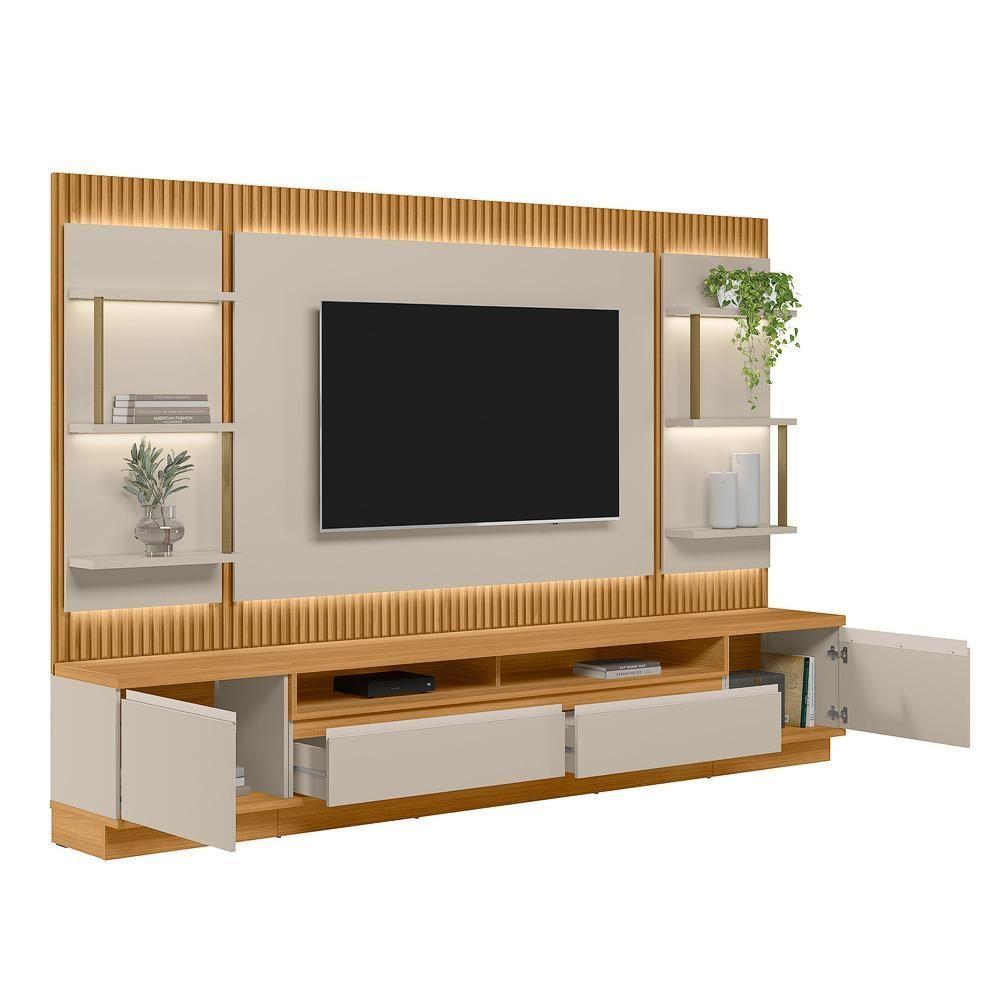 Rack Para Sala Com Painel Para Tv 70 Pol Led 297cm Spencer L05 Tauari Off White Fosco - Lyam Decor - 8