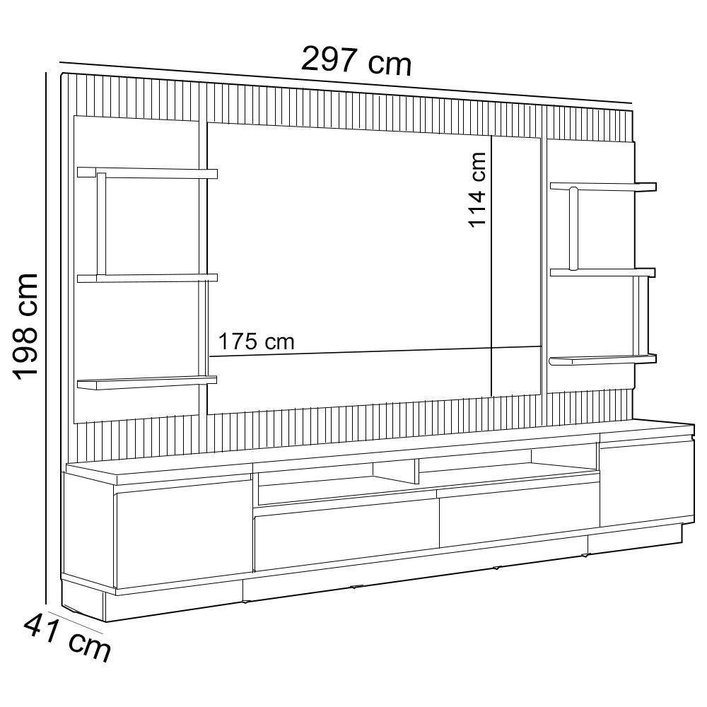 Rack Para Sala Com Painel Para Tv 70 Pol Led 297cm Spencer L05 Tauari Off White Fosco - Lyam Decor - 9