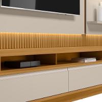 Rack Para Sala Com Painel Para Tv 70 Pol Led 297cm Spencer L05 Tauari Off White Fosco - Lyam Decor - 2