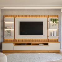 Rack Para Sala Com Painel Para Tv 70 Pol Led 297cm Spencer L05 Tauari Off White Fosco - Lyam Decor - 5
