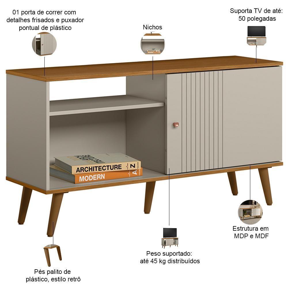 Rack Para Sala De Estar Tv 50 Pol 120cm Pés Palito Odem L05 Nature Off White - Lyam Decor - 4