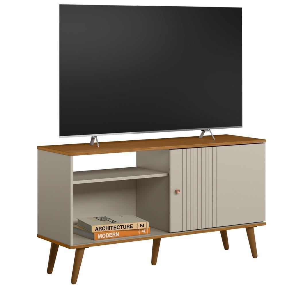 Rack Para Sala De Estar Tv 50 Pol 120cm Pés Palito Odem L05 Nature Off White - Lyam Decor - 6