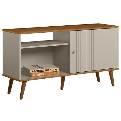 Rack Para Sala De Estar Tv 50 Pol 120cm Pés Palito Odem L05 Nature Off White - Lyam Decor