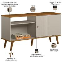 Rack Para Sala De Estar Tv 50 Pol 120cm Pés Palito Odem L05 Nature Off White - Lyam Decor