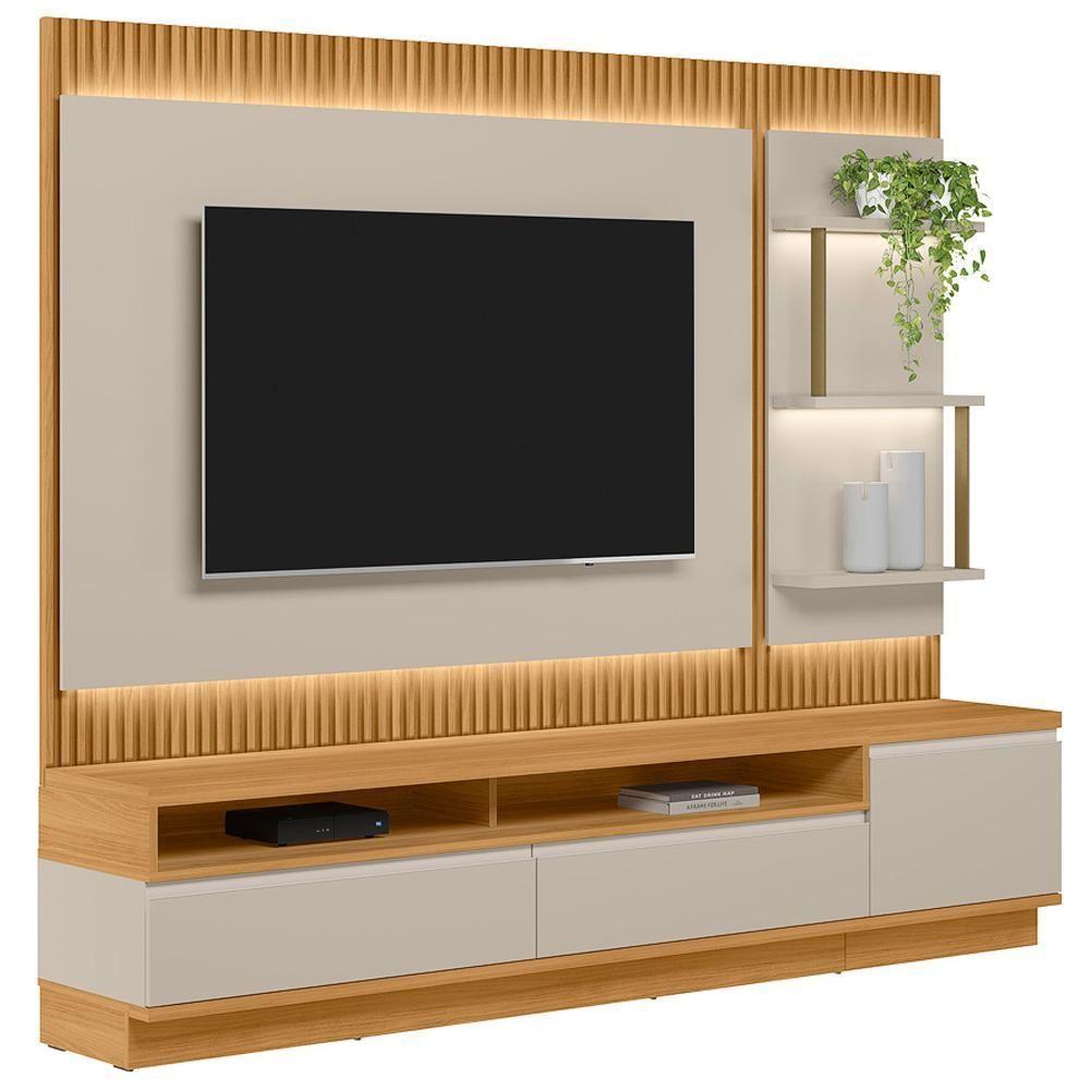 Rack Para Sala Com Painel Para Tv 70 Pol Led 238cm Spencer L05 Tauari Off White Fosco - Lyam Decor - 1