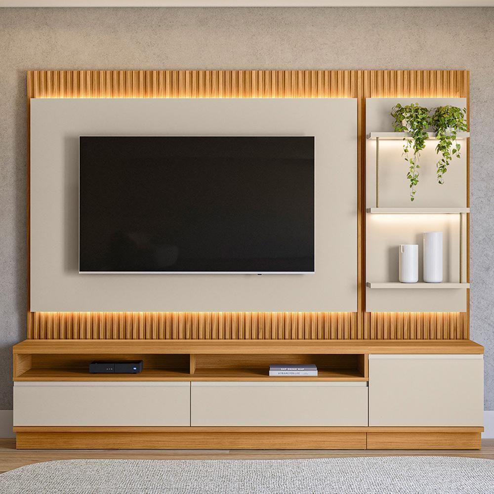 Rack Para Sala Com Painel Para Tv 70 Pol Led 238cm Spencer L05 Tauari Off White Fosco - Lyam Decor - 2