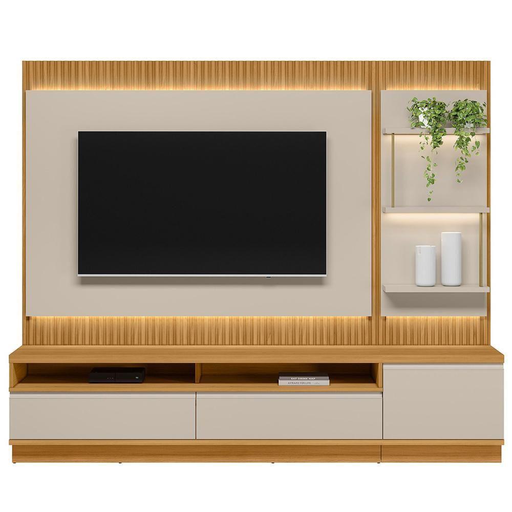 Rack Para Sala Com Painel Para Tv 70 Pol Led 238cm Spencer L05 Tauari Off White Fosco - Lyam Decor - 3