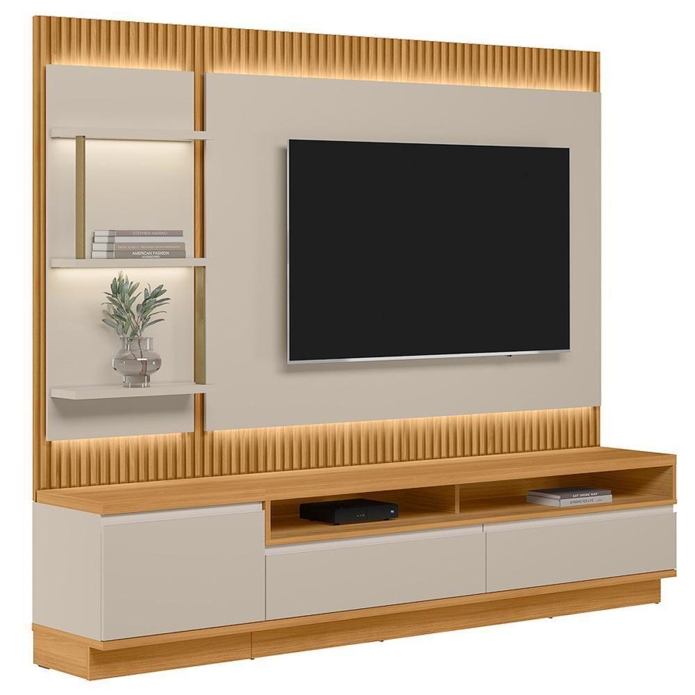 Rack Para Sala Com Painel Para Tv 70 Pol Led 238cm Spencer L05 Tauari Off White Fosco - Lyam Decor - 6