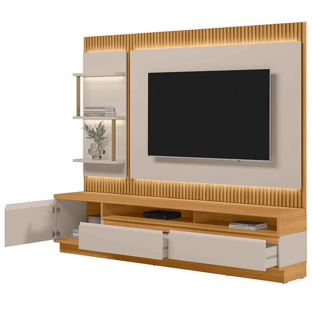 Rack Para Sala Com Painel Para Tv 70 Pol Led 238cm Spencer L05 Tauari Off White Fosco - Lyam Decor - 8