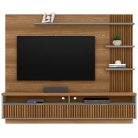 Painel Para Tv 65 Pol Com Bancada Suspensa Zemo L05 Amêndoa Titanio - Lyam Decor - 3