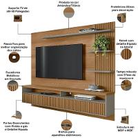Painel Para Tv 65 Pol Com Bancada Suspensa Zemo L05 Amêndoa Titanio - Lyam Decor