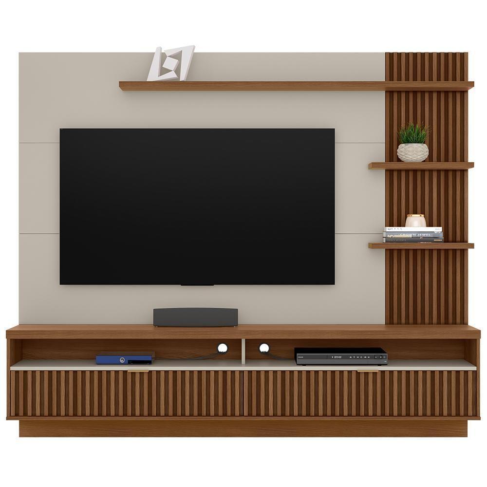 Painel Para Tv 65 Pol Com Bancada Suspensa Zemo L05 Freijó Off White - Lyam Decor - 3