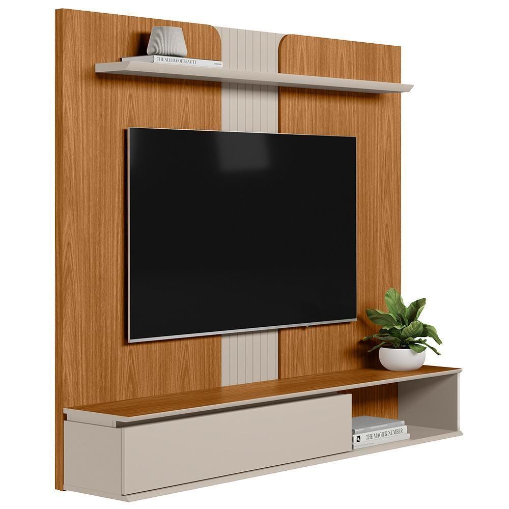 Painel Para Tv 65 Pol Com Bancada Suspensa New L05 Nature Off White - Lyam Decor - 1