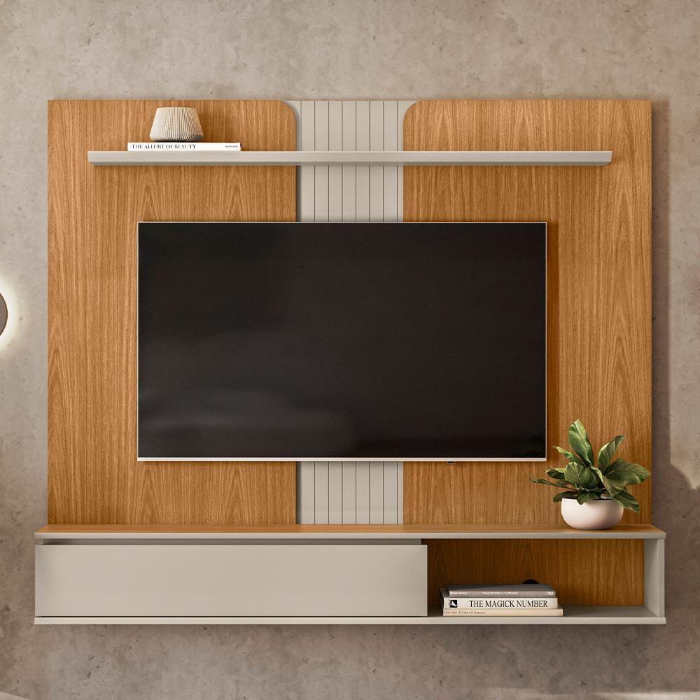 Painel Para Tv 65 Pol Com Bancada Suspensa New L05 Nature Off White - Lyam Decor - 2