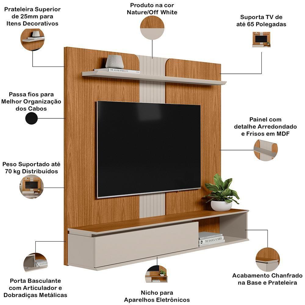 Painel Para Tv 65 Pol Com Bancada Suspensa New L05 Nature Off White - Lyam Decor - 4