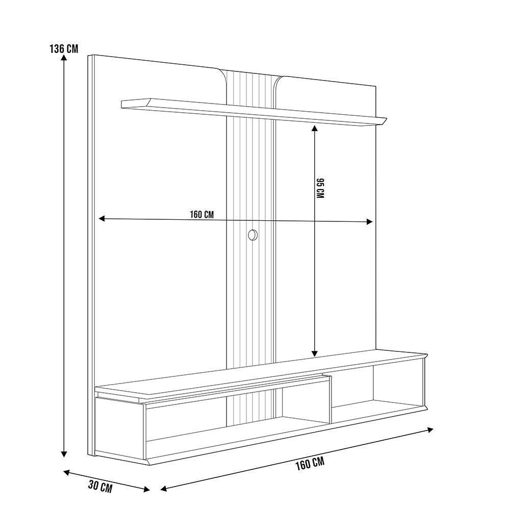 Painel Para Tv 65 Pol Com Bancada Suspensa New L05 Nature Off White - Lyam Decor - 5