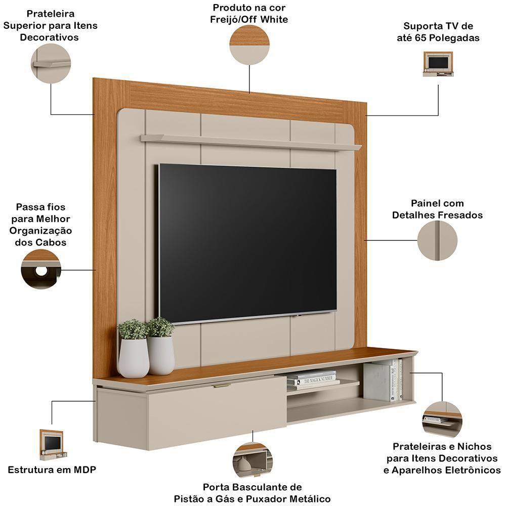 Painel Para Tv 65 Pol Com Bancada Suspensa Eros L05 Nature Off White - Lyam Decor - 4