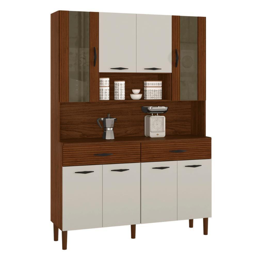 Kit Cozinha 8 Portas E Gavetas Savona Ripado / Off White / Nogueira - 2