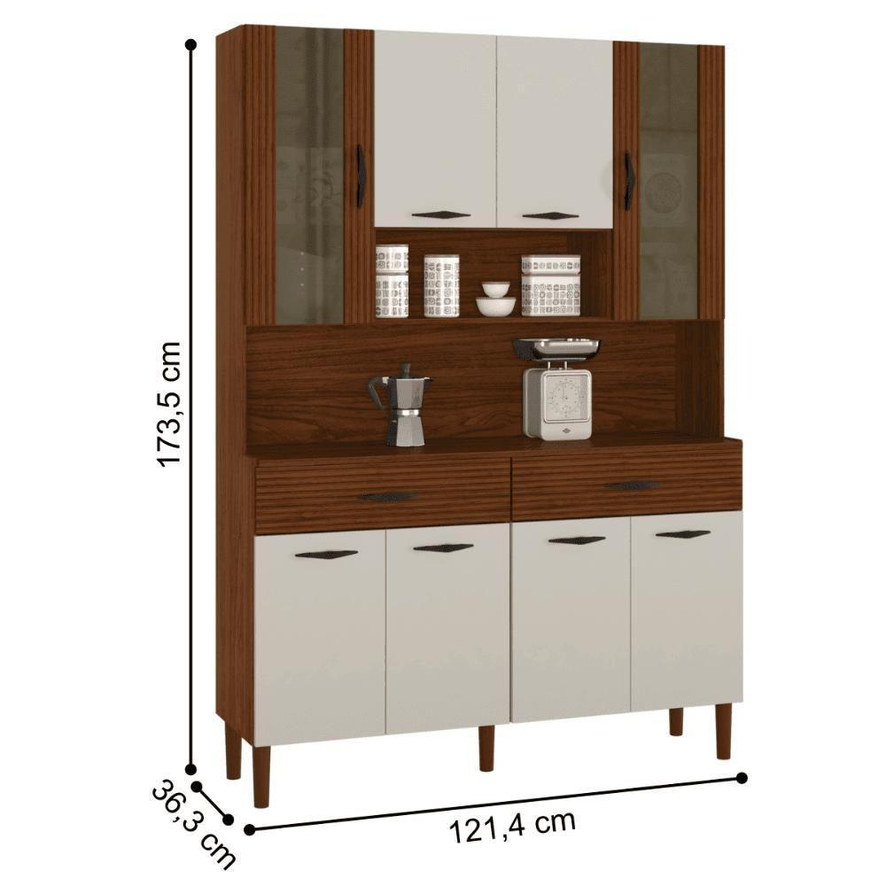Kit Cozinha 8 Portas E Gavetas Savona Ripado / Off White / Nogueira - 3