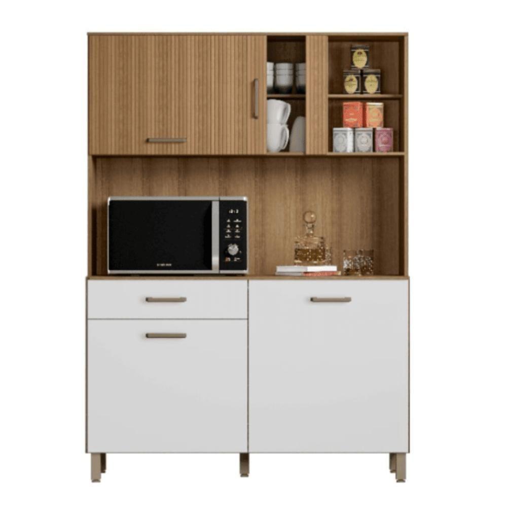 Kit Cozinha Viena Completa Com Armários Estantes E Nichos Para Utensílios E Eletrodomésticos Branco Ripado - 2