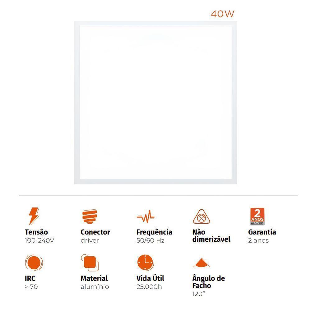 Painel Led Modular Embutir 62x62cm 40w 4000k Black + Decker Luz Amarela Neutra 3200lm Bivolt Branco - 3