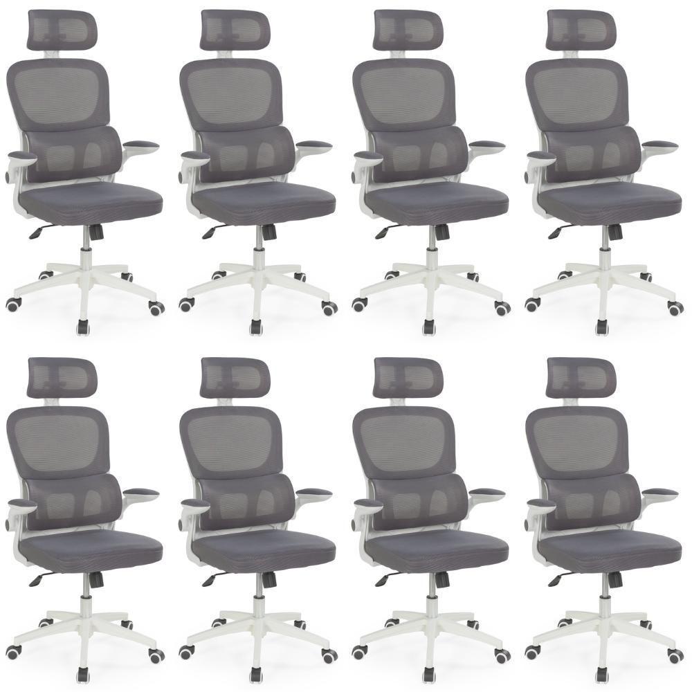 Kit 8 Cadeiras De Escritório Executiva Viena Com Regulagem De Altura - Cinza - 1