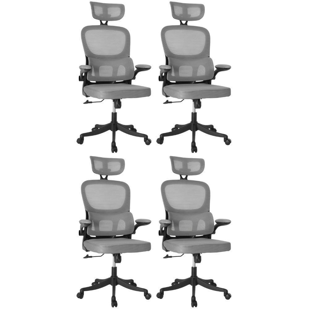 Kit 4 Cadeiras De Escritório Executiva Viena Com Regulagem De Altura - Cinza/preto - 1