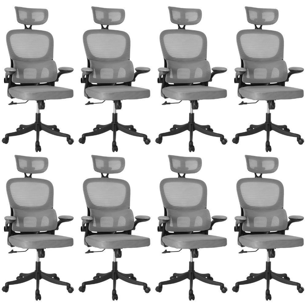 Kit 8 Cadeiras De Escritório Executiva Viena Com Regulagem De Altura - Cinza/preto - 1