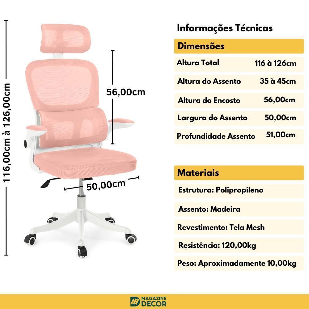 Cadeira De Escritório Giratória Executiva Viena Com Regulagem De Altura - Rosa - 3