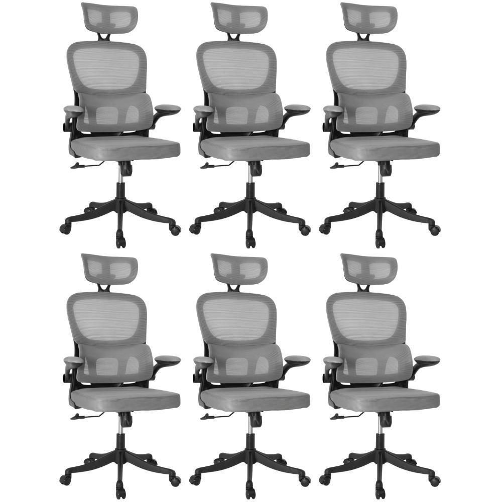 Kit 6 Cadeiras De Escritório Executiva Viena Com Regulagem De Altura - Cinza/preto - 1