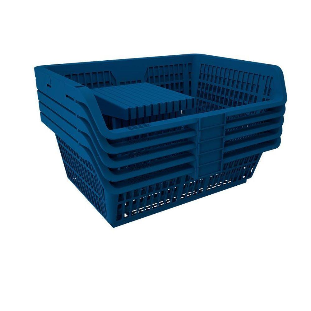 Conjunto 5 Cesto Expositor Medio Empilhável Azul Presto - 2