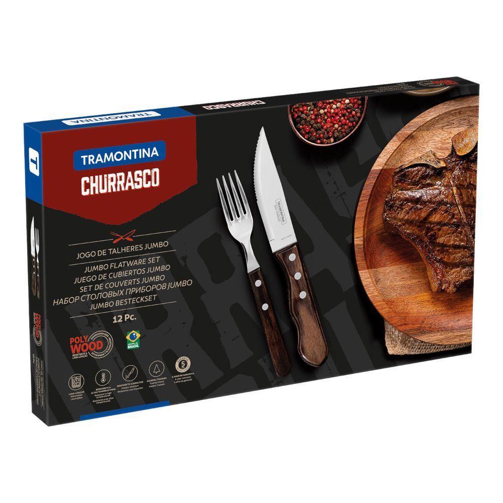 Jogo De Talheres Para Churrasco Jumbo Tramontina Castanho Polywood 12 Peças - 4
